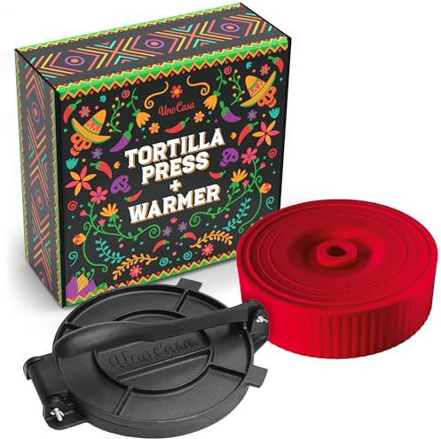 Uno Casa Cast Iron Tortilla Press 8 Inch with Tortilla Warmer