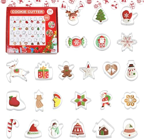 ACTOYS 24 Stück Weihnachts Plätzchen Ausstecher Set, Edelstahl Keksausstecher, Weihnachts Ausstecher, Christmas Cookie Cutter