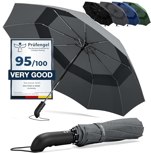 Regenschirm Taschenschirm Sturmfest + Auf-Zu Automatik & Schirm-Tasche, Schwarz | Herren Damen Reiseschirm - Kompakt Stabil, Teflon Wind- & Regen- Dicht | Taschenregenschirm Golfschirm Umbrella