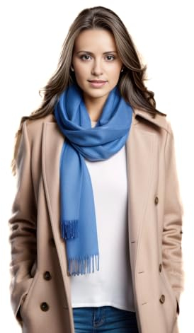 LA FERANI Damen Kaschmir Schal dünn Herbst Winter 200x70 leicht Kaschmirschal royal blau stilvoll extra geschmeidig elegant Stil einfarbig Uni Farbe Damenschal formell klassisch (Hell Blau)