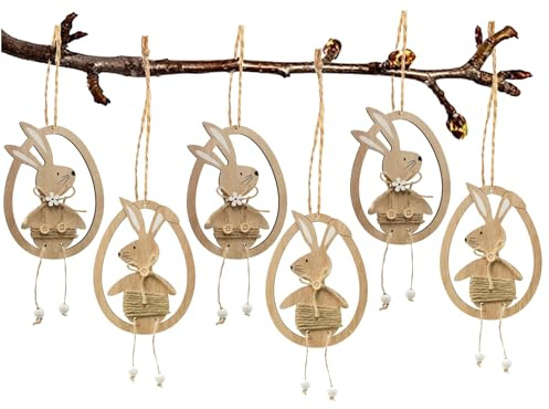 DAHI 6PCS Decorazioni Pasquali da Appendere, in Legno, Coniglietti Pasquali Decorativi, Coniglietto in Legno, Addobbi per Albero di Pasqua