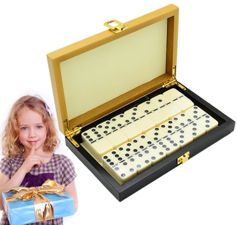 Fellflying Dominos pour Adultes, Ensemble de Dominos pour Adultes,STEM Toys Jeux de société Jeu de Dominos | Double Six Domino 28 pièces, Jeu de Table avec Chiffres, Jeux de société avec boîte de