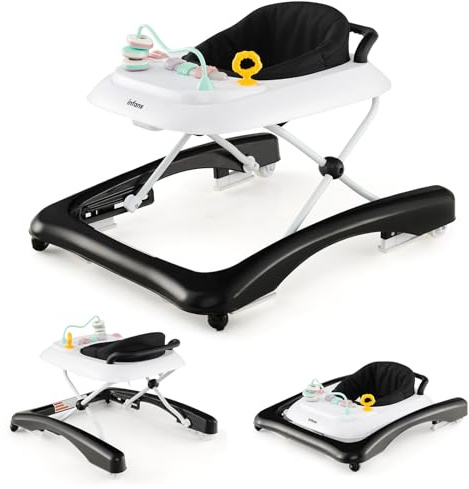 GOPLUS Baby Walker, 2-i-1 gåstol och skjutvagn med hjul, rullskydd, justerbara höjder och lekplatta, gåvagn som är fri för spädbarn i åldern 6–14 månader (svart)