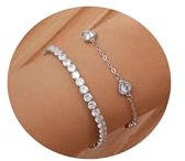 FLHEART 2 Stück Armband Damen Gold Edelstahl Armbänder - 14K Vergoldet Elastische Zirkonia Tennisarmband Verstellbare Herz Armkette Armbänder Set Schmuck für Frauen Mädchen Freund Weihnachtsgeschenke