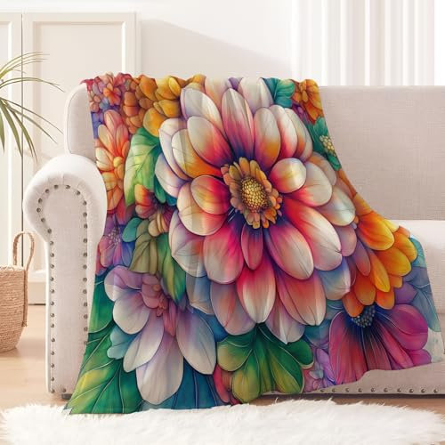 GSAEIMCT Bedruckt Decke für Erwachsene Kinder Flanell Fleecedecke, Leuchtende Blumen, Kuscheldecke Plüschdecke Flauschig Decken Sofa Couch Weich Wohndecke, 75x100cm