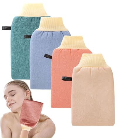 MYGLOAR Lot de 4 gants exfoliants coréens pour salle de bain – Gants exfoliants pour le corps – Exfoliants pour hommes et femmes – Gants exfoliants, exfoliation, gommage corporel