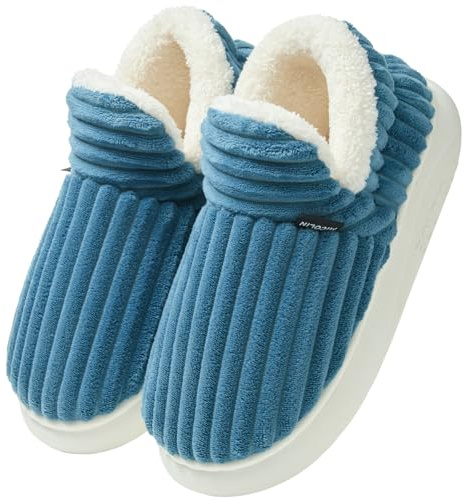 Misolin Chaussons Femme Hiver Hommes Chauds Confortable Pantoufles | Mousse a Mémoire, Velours Côtelé, Chauds Fermés Slippers, Antidérapantes, Intérieur/extérieur