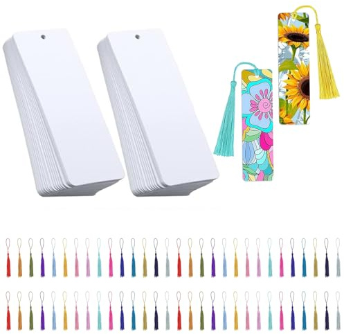 60 Stycken Tomt Bokmärkesset, Vita Bokmärken, Bokmärken Papper Vit, Med 60 St Färgglada Tofsar, För Hantverk, Dekorativa Presenter, Böcker, Taggar Hantverkspresent, Vit, 14 X 5cm