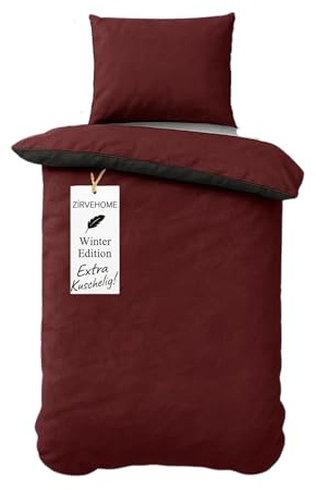 ZIRVEHOME Winter Bettwäsche 135x200 cm 4 teilig Cashmere Touch Fleece Kuschelig Warm und Flauschig Anthrazit-Bordeaux