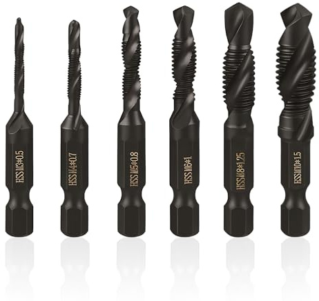 6 Pcs Tap and Die Set with Drill Bits, HSS Drill Bit Set for Metal M3 M4 M5 M6 M8 M10 Machine Tap Set 3-in-1 Combination Threading Tool Anti-Rust Coating Professional Hard Steel Drill Bits
