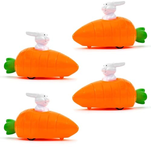 4 Pièces Lapin Carottes de Paques Jouet a Remonter, Voiture Excitante Véhicule à Friction Carottes Lapin Thème Jouets Kid, Ensemble Jeu Véhicule Carotte Dessin Animé Jouet Pâques, Pâques Fête Cadeau
