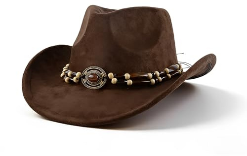 MYKAGS Brown Occidental Cowboy Chapeau Hommes et Femmes Large Edge Outdoor Suede Chapeau Taille Réglable Classique Cowboy Chapeau Design de Mode