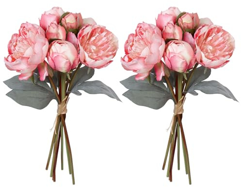 Weldomcor 2 mazzi di peonie artificiali, 14 pezzi, peonie in seta finta vintage, con stelo lungo singolo, bouquet di fiori finti per casa, matrimonio, centrotavola, fai da te, decorazione per bouquet