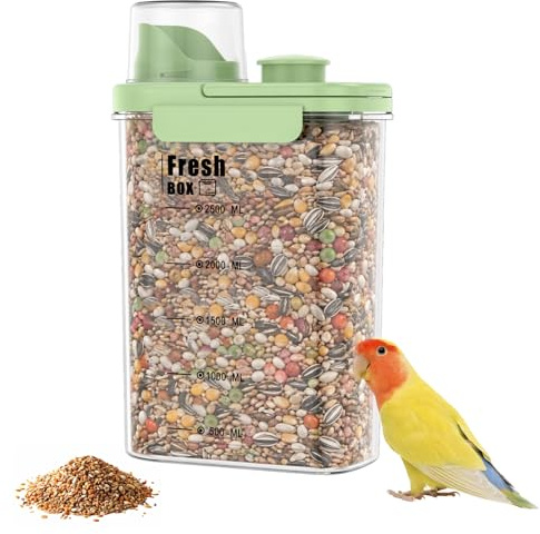 Airtight Bird Seed Storage Container - 1.7 or 3 Qt Pet Food Container with Built-in Desiccant Compartment - Moisture-Proof Birds Food Dispenser Fresh Box for Wild Bird Seed, Chicken Feed, BPA Free