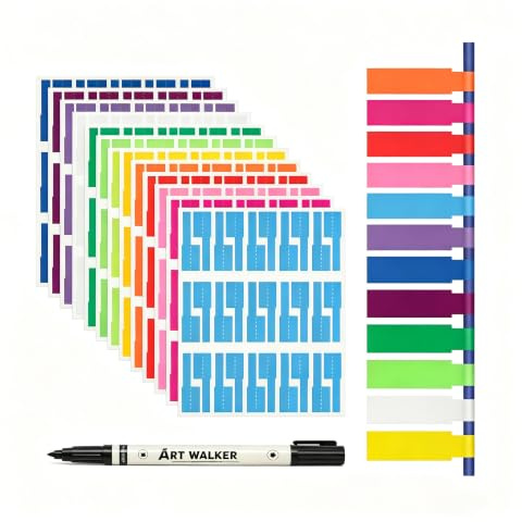 Lot de 720 marque-câbles avec marqueur - 12 couleurs - Étiquettes de câble autocollantes - Imperméable et indéchirable - Idéal pour la gestion des câbles et l'étiquetage quotidien