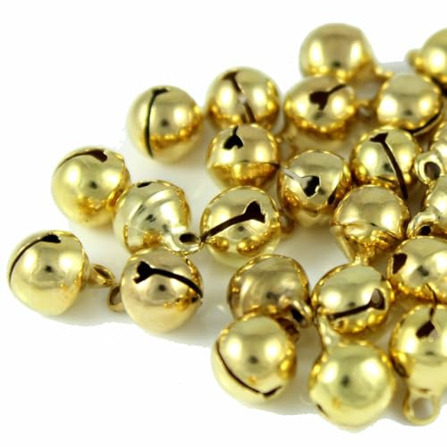 Kleenes Traumhandel Glöckchen - Kupferglocken - hochwertige Schellen - robuste Glöckchen zum Basteln und Dekorieren - Glocken mit Ösen - 11x7 mm (Gold Farbend)