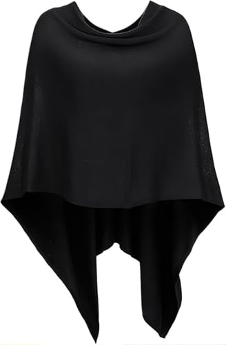 DJT Fashion Womens Solid Knit Short Asymmetric Wrap Poncho Topper Black