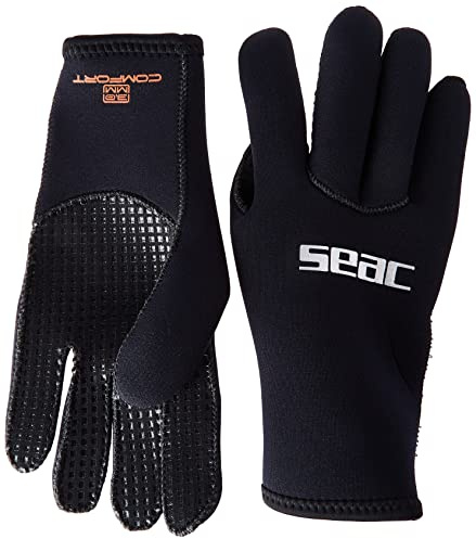 SEAC Comfort 3.0, Guanti da Sub in Neoprene da 3 mm e Palmo Anti Scivolo Unisex Adulto, Nero, XL