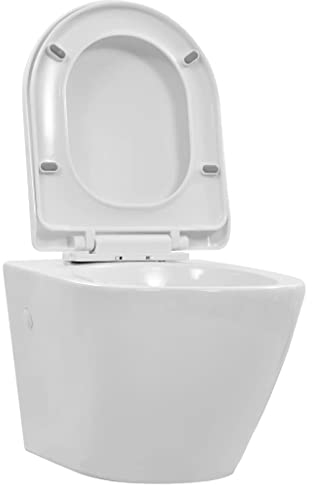 vidaXL Wand WC ohne Spülrand Absenkautomatik Spülrandlos Soft Close Sitz Hänge-WC Wand Hänge Toilette Keramik Badezimmer Badmöbel Weiß