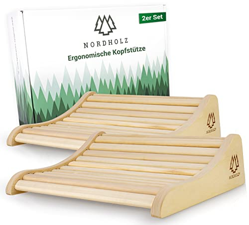 Sauna Kopfstütze Holz 2er Set - 37x33cm ideale Breite für optimalen Liegekomfort - Sauna Kopfstütze Ergonomisch handgefertigt aus langlebigem skandinavischem Fichtenholz - Hochwertiges Sauna Zubehör