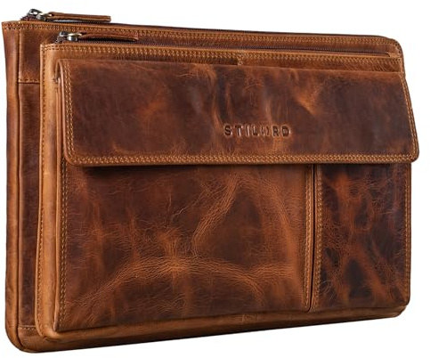 STILORD Dalton arbetsmapp A4 läder konferensmapp 13,3 tum laptop sleeve dokumentväska äkta läder Farbe:Kara-konjak