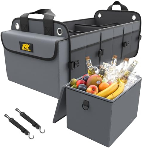 MIKKUPPA Car Trunk Organizer with Cooler - 100L Large Car Organizer, 1680D Oxford Collapsible Suv Trunk Storage with 2 Adjustable Straps for Auto, Truck, Suv (Gray)