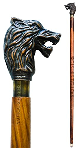 NAUTICAL GIFT STORE Gehstock, 94 cm, Holzschaft, Aluminiumgriff, antikes Finish, abnehmbarer Krückengriff, Gummihülsenspitze