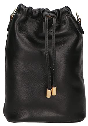 Damen-Sacktasche aus echtem Sauvage-Leder. Ausgestattet mit verstellbarem und abnehmbarem Schultergurt. Italienisches Handwerksprodukt. Hergestellt in Italien GLX220541223FBG-NERO_BLACK 20x16x7 cm
