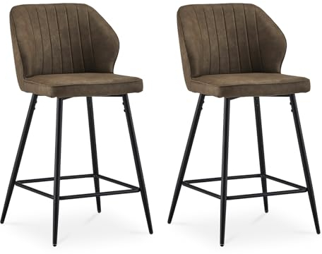 CLIPOP Barhocker 2er Set Kunstleder Barstuhl mit Lehne Moderner Barstühle Küchenhocker Bar Hocker Tresenhocker Bistrohocker Barsessel mit Fußstütze Metall,Braun