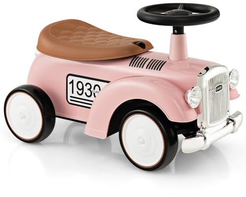 COSTWAY Rutschauto, Rutscherfahrzeug mit Stauraum & Kippschutz, Kinderfahrzeug mit Lenkrad & Sound, Rutscher Auto für Kinder ab 1 Jahr, 58 x 27 x 34 cm (Rosa)