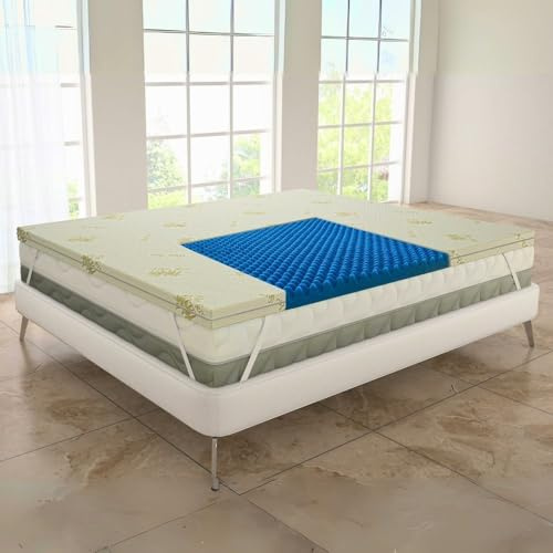 MAXIME MAISON - Topper Matrimoniale 180 x 200 Memory Foam 5 cm (Morbido/Medio) Topper in Aloe Vera, Prodotto Italiano Antiacaro e Anallergico, Correttore per Materassi Vecchi o Scomodi