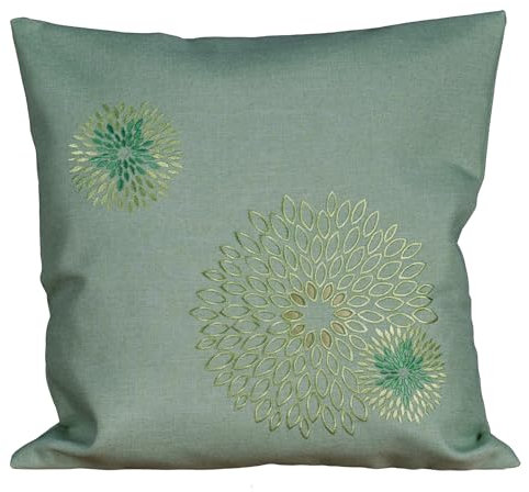 heimtexland Dekokissen Leinen-Optik Bestickt Deko Esszimmer Serie Pusteblume Kissen Bezug Stickerei Blumen Ornament Sofakissen Typ887 Kissenhülle 40x40 cm Mint
