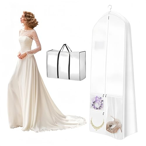72 wedding dress garment bag,with 10'' Gusseted Dress Bags for Gowns Long 3 Pockets Dress Cover for Women & Bride Tote Bag