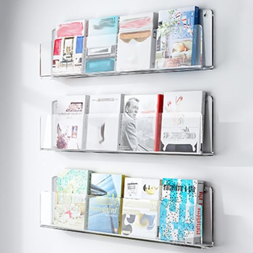 Lot de 3 porte-revues en acrylique pour brochures, dossiers, bandes dessinées