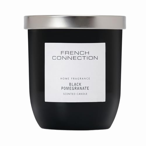 French Connection Black Collection Scented Jar Candle | Premium Shea Butter Wax | Long Burning Candles Gifts Box for Her | (Small - 163G, Black Pomegranate)