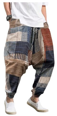 GORGLITTER Men's Patchwork Harem Pants Boho Yoga Hippie Beach Trousers Multicolor Medium