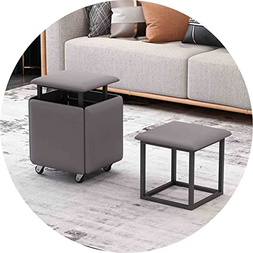 5-in-1 Magic Cube Stools with Leather Seat & Wheels Stackable Ottoman Furniture for Home Dining & Kitchen Soft Dark Gray (35x35x35 cm)