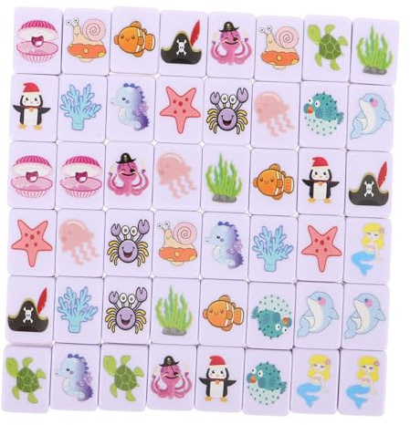 FUNNETOYU Mahjong Spel Brickor Marin Djur Mönster Portabelt Familjespel för Spelare för Julfest Semester och Nyår