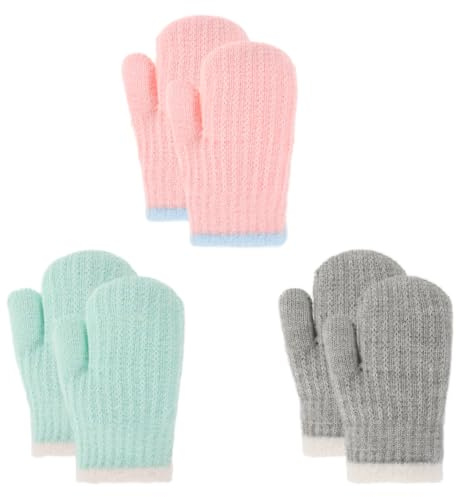 QKURT 3 Pares de Manoplas para Niños Pequeños, Guantes de Invierno Cálidos con Dedos Completos, Manoplas Térmicas para Niñas y Niños de 1 a 3 Años.