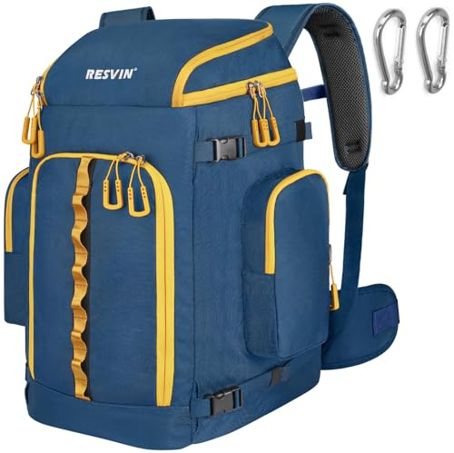 RESVIN Ski Boot Bag, 65L Durable Travel Backpack, 1686D Nylon Waterproof Snowboard Boot Bag, Skiing and Snowboarding Travel Luggage for Helmet, Goggles, Gloves, Outerwear & Accessories