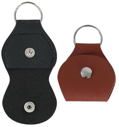 2pcs Guitar Pick Keychain Holder, PU Leather Guitar Pick Holder Keychain Bag Plectrum Keychain Case for Guitar Players (Black, Brown)