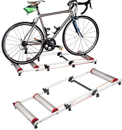 JingNian Indoor Bike Roller Trainer Stand, Foldable Aluminum Alloy Bicycle Rollers with Parabolic Design for Stability, Adjustable Cycling Roller with Sealed Bearings for MTB Road & Folding Bikes