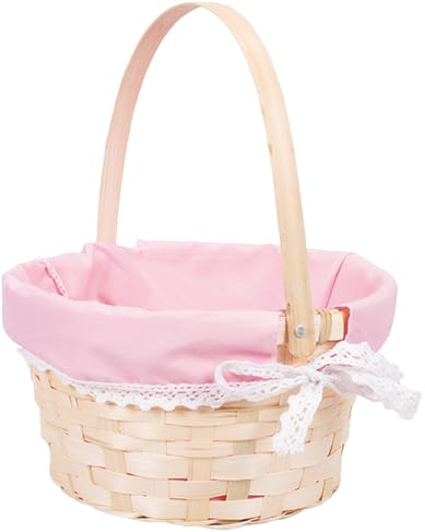 Easter Egg Hunt Gift Basket for Kids, Pink Wicker, Flower Crafts (Pink)