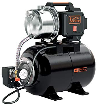 BLACK+DECKER BXGP1100XBE Selbstansaugende Pumpe mit Behälter für Klarwasser (1100 W, max. Förderleistung 4600 l/h, max. Förderhöhe 45 m)