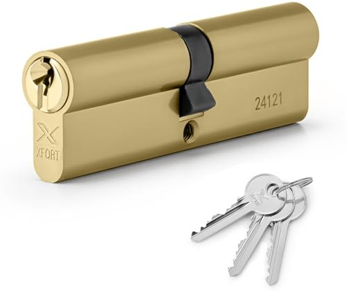 XFORT Serratura a Cilindro Europeo con 3 Chiavi, Antitrapano e Antifurto con Chiave per Garantire un'Elevata Sicurezza per Porte in Legno, PVC e Composito, Ottone, Cilindro Europeo 50/50 (100mm)
