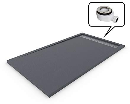 DUCHA-ES Plato Resina con Marco. Textura Pizarra Antideslizante. Carga Mineral.70X120CM Gris Grafito RAL: 7015