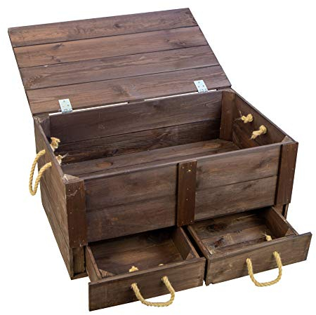Kistenkolli Altes Land rustikale Holztruhe Aufbewahrungskistekiste mit Deckel und 2 Schubladen in weiss geflammt oder palisander aus Holz Maße ca 85 x 40 x 40cm L x T x H (Palisander)