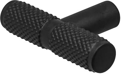 Decoranddecor Aurelia - Round Knurled Cupboard Handles | T-Bar Cabinet Handles | Kitchen Cupboard Pulls | Furniture Knobs - Matt Black - 50mm Single Hole Knob