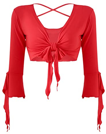ranrann bolero magdans kvinna långärmad spets väst transparent topp sexig kofta topp orientalisk dans blus kostym dans dräkt dans dräkt show-danskläder, Typ D röd, One Size
