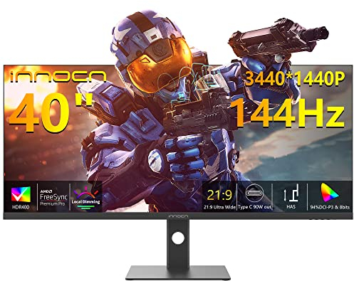 INNOCN 4k Gaming Monitor 40 - Ultrawide, 144Hz 2ms(GTG) - 3440 * 1440P Bildschirm mit FreeSync, 21:9 IPS widescreen, HDR 400,100% sRGB, HDMI 2.0, USB C 90W, Höhenverstellbar, 40C1R